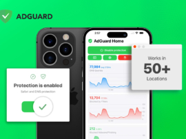 Promotional graphic for AdGuard.