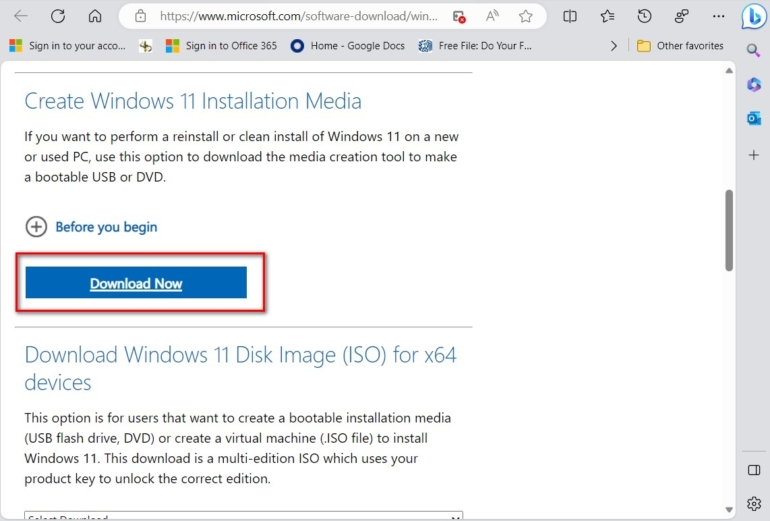 Windows 11 download support website for Create Windows 11 Installation Media.
